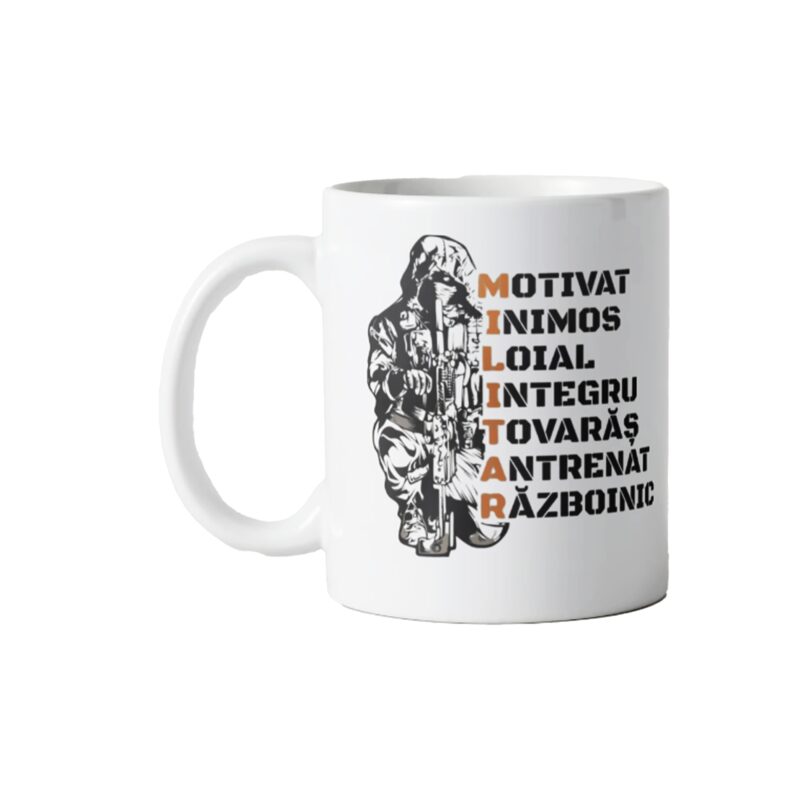 Cana pentru militari, armata, alb, ceramica, 330ml