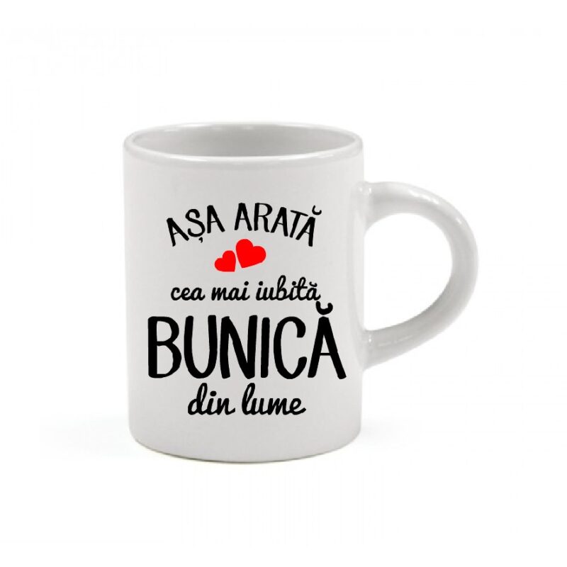 Cana alba personalizata, model Cea mai iubita Bunica, 330 ml
