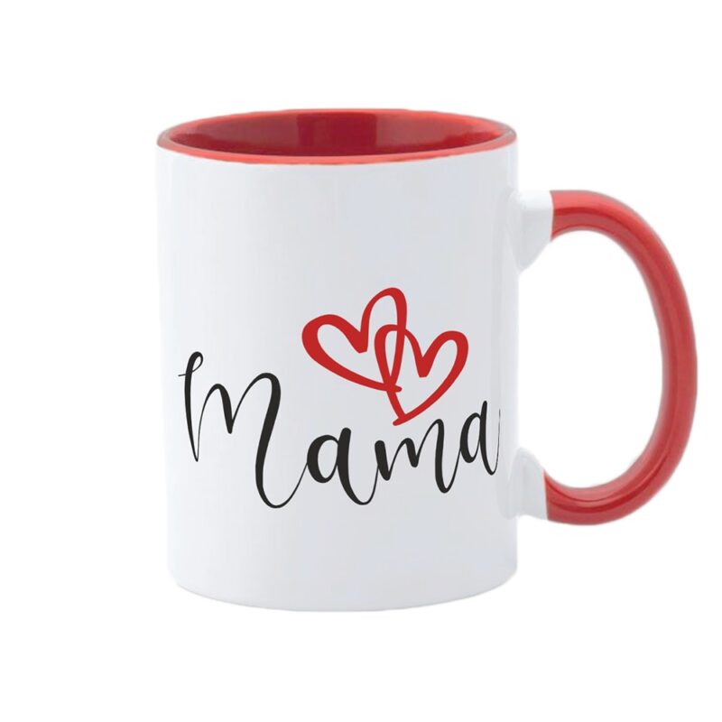 Cana alba personalizata, interior rosu si maner rosu, Colectia Mama, 8 Martie, Ziua Mamei, Model 3, 350 ml