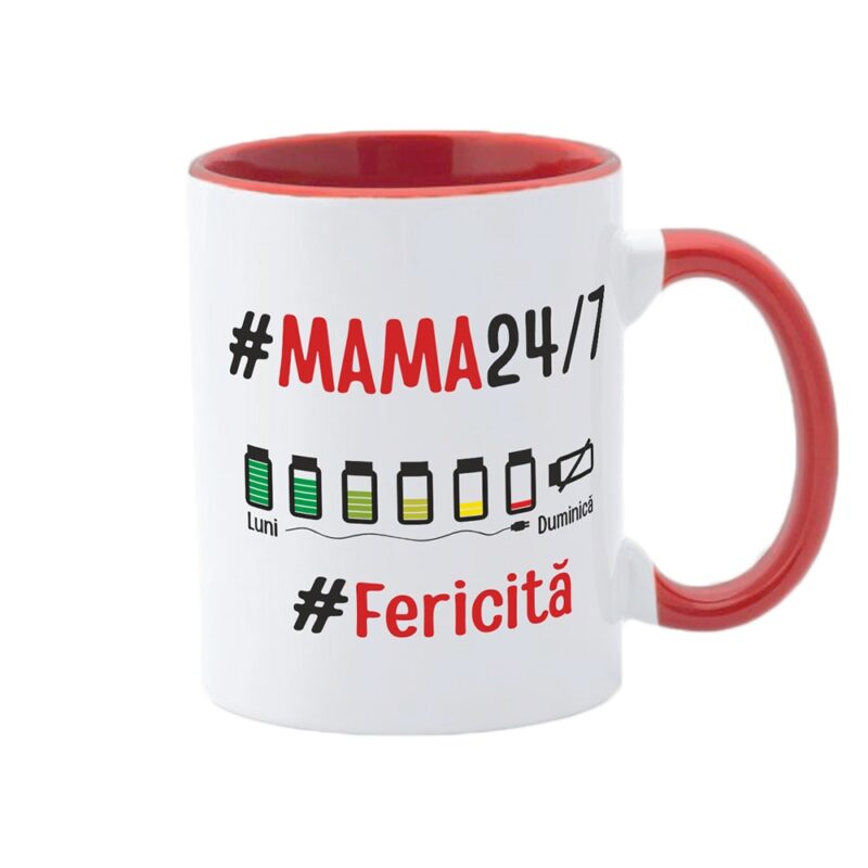 Cana alba personalizata, interior rosu si maner rosu, Colectia Mama, 8 Martie, Ziua Mamei, Model 4, 350 ml
