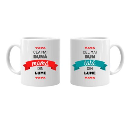 Set cani personalizate pentru parinti, ”Cea mai buna mama” ”Cel mai bun tata”, 320ml