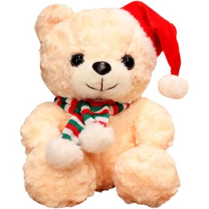 Mascota, OEMG®, dragalasa ursulet, purtand palarie de Mos Craciun, 23 cm, Bej