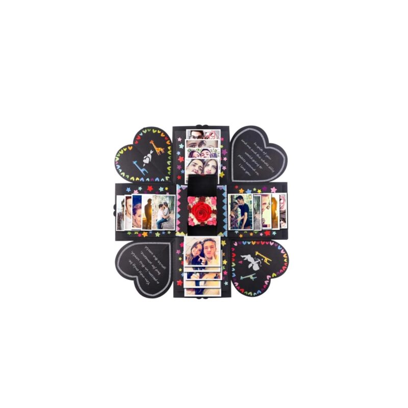 Cadou surpriza, cutie foto pentru amintiri, DYI, Patrata, tip explozie, negru, 12 x 12 cm