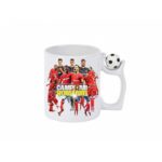 Cana ceramica cu maner fotbal antistres ''FCSB campioana Romaniei in sezonul 2023/24'', alba, 350 ml