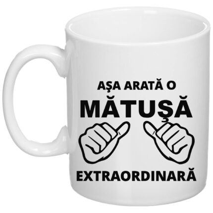Cana personalizata cu mesaj "Asa arata o matusa extraordinara", Giftoro, ceramica, alb, 330ml