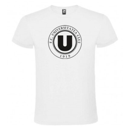 Tricou barbat cu sigla echipei de fotbal Universitatea Cluj, bumbac, alb, suporter Universitatea Cluj, marime M