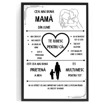 Rama foto personalizata Cea mai buna Mama, A4, negru
