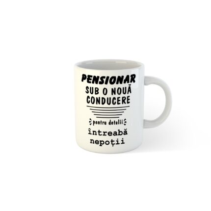 Cana alba personalizata Pensionar sub o noua conducere, 330 ml, Pop Radu Daniel II