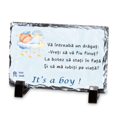 Placa decorativa Cerere nasi botez baiat, ardezie, 15x20 cm
