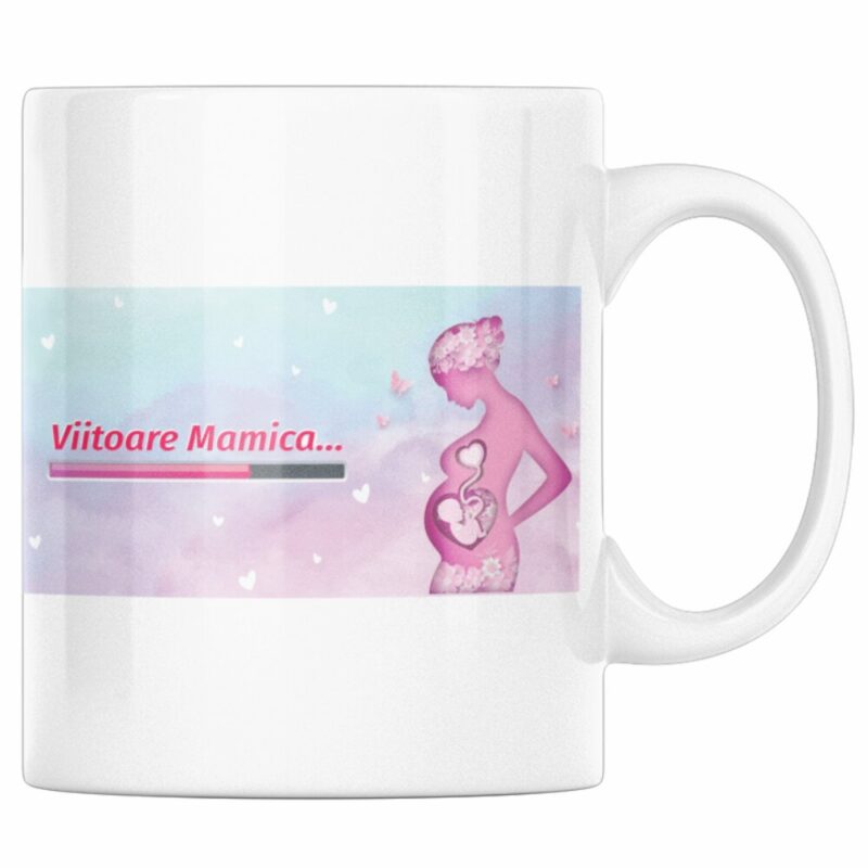 Cana personalizata ceramica alba "Viitoare mamica, loading" , 330 ml