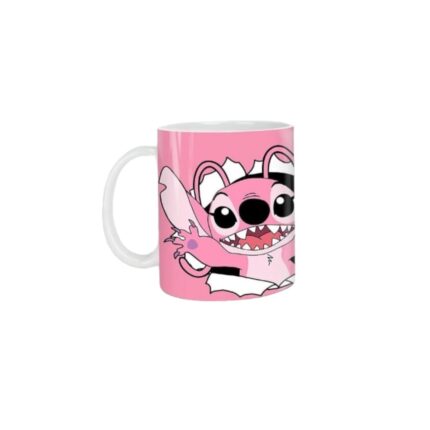 Cana personalizata, Stitch roz model 4, Ceramica, Alb, 350 ml