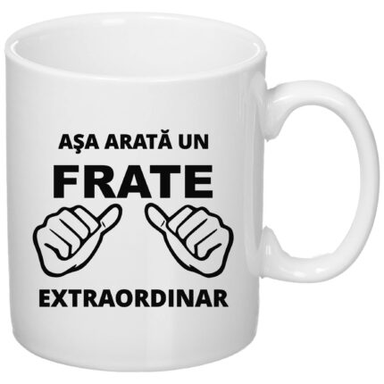 Cana personalizata cu mesaj "Asa arata un frate extraordinar", Giftoro, ceramica, alb, 330ml