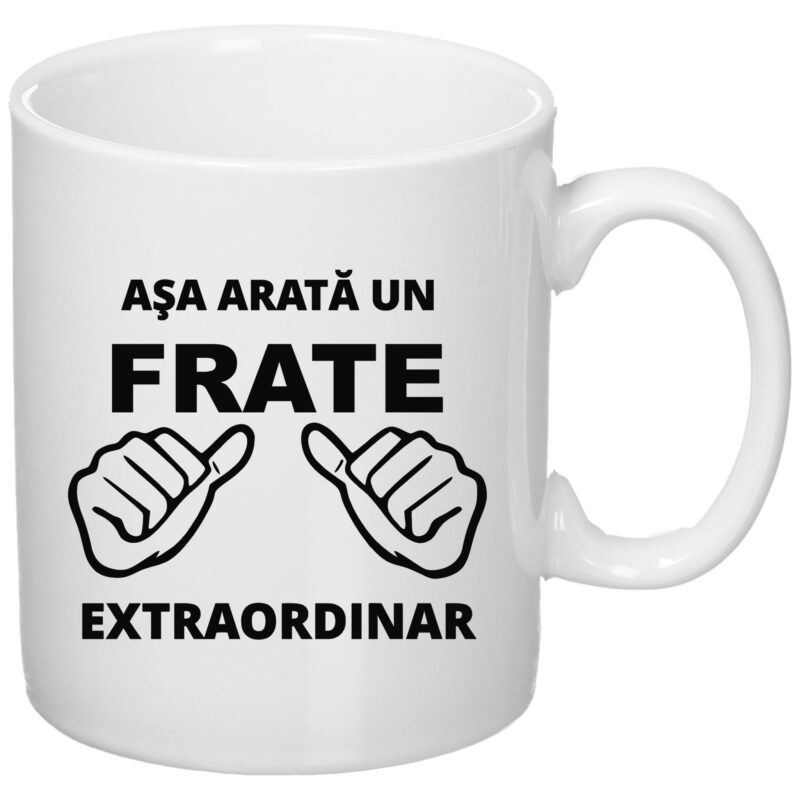 Cana personalizata cu mesaj "Asa arata un frate extraordinar", Giftoro, ceramica, alb, 330ml