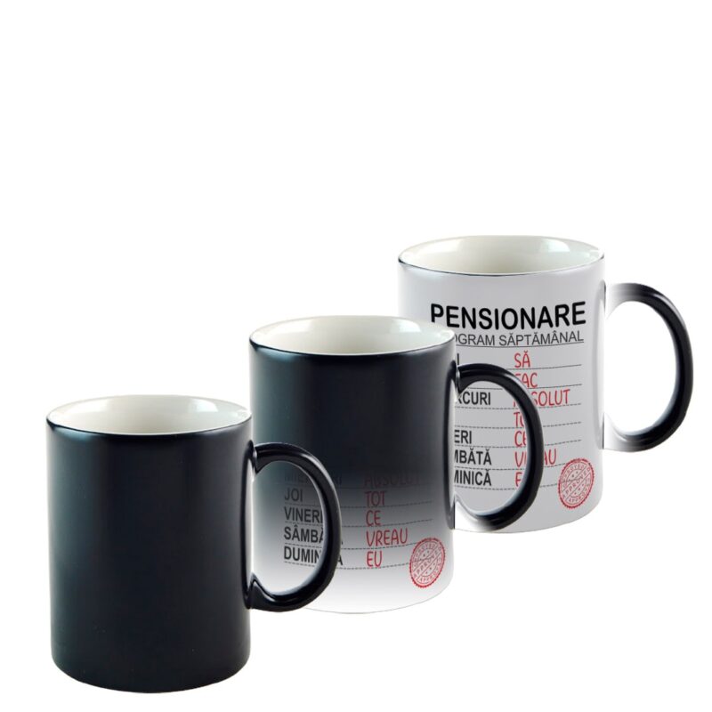 Cana PENSIONARE Termosensibila, negru, ceramica, 330ml