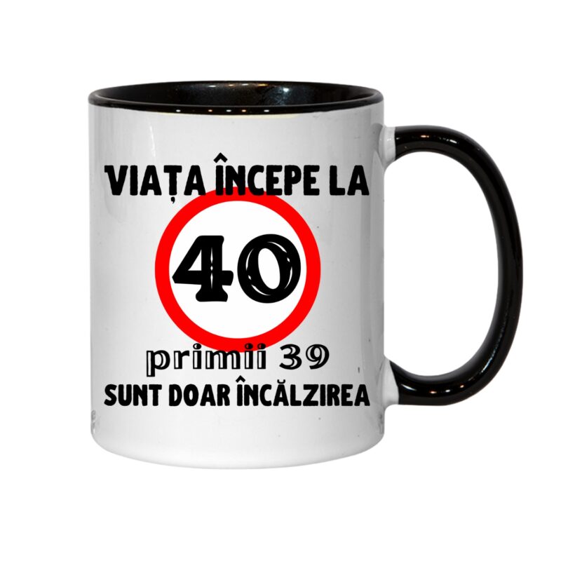 Cana personalizata - Viata incepe la 40 de ani, negru interior, 330 ml