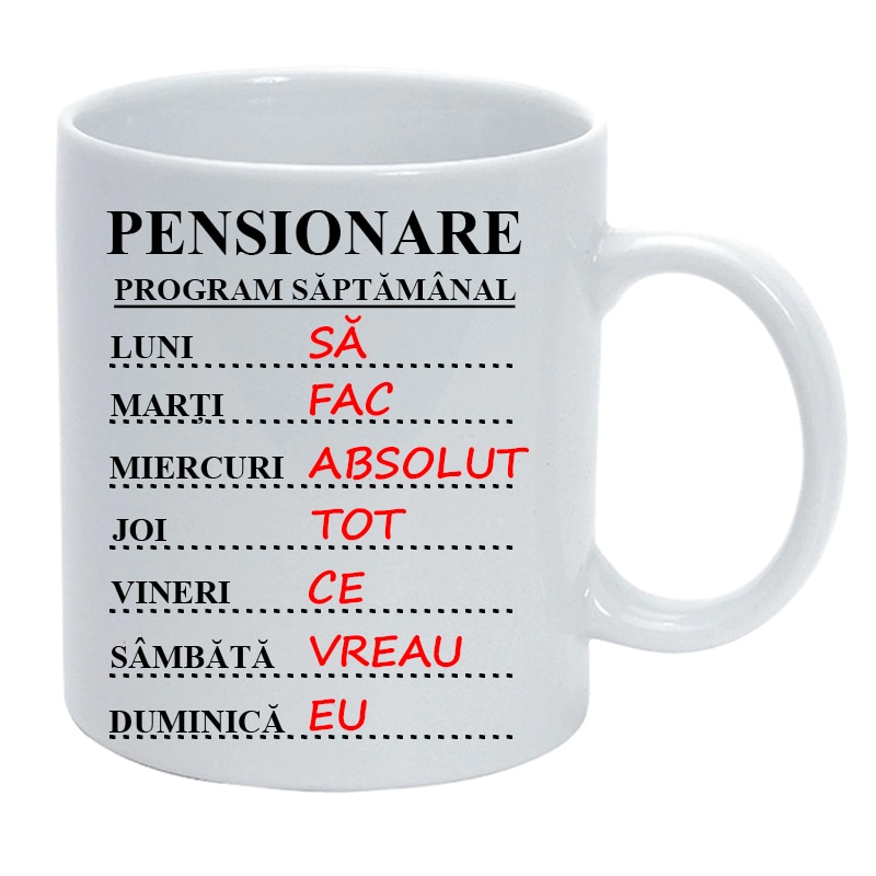 Cana alba personalizata Pensionare, 325 ml, Pop radu Daniel II