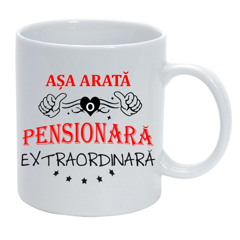 Cana alba personalizata Asa arata o pensionara, 325 ml, Pop Radu Daniel II
