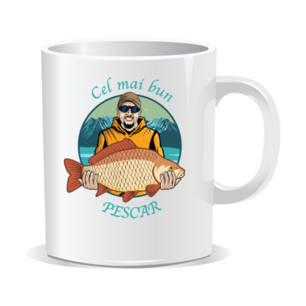 Cana personalizata cu mesaj pentru pescar, Cel mai bun pescar, 330ml, interior alb