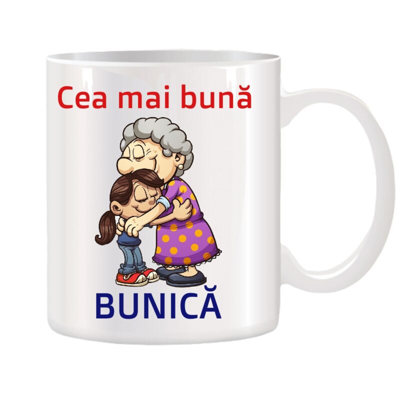 Cana alba ceramica personalizata Cea mai buna Bunica, Stickers Factory, 330 ml