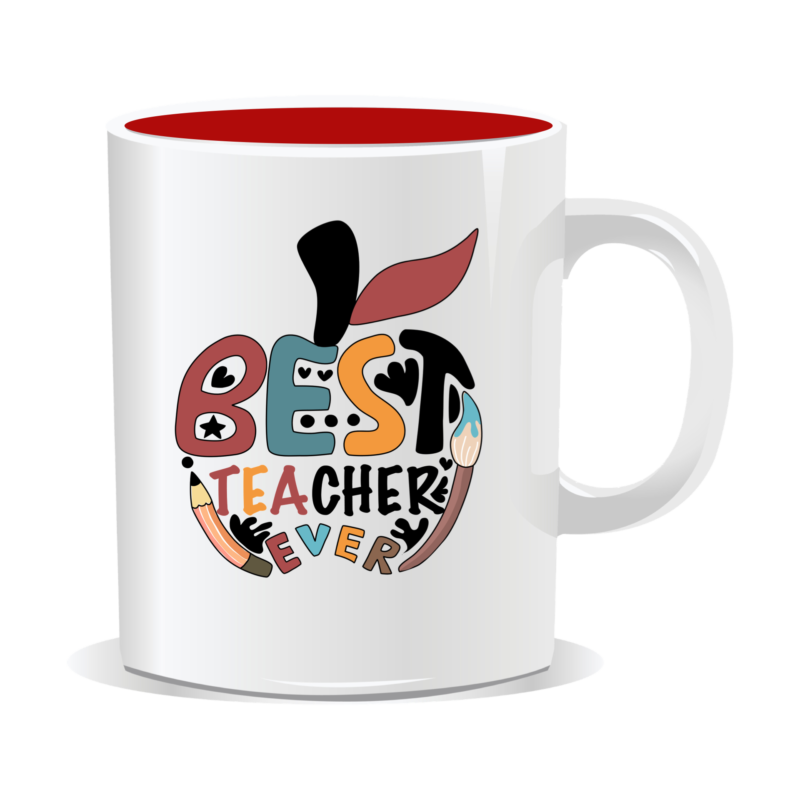 Cana personalizata pentru profesori, Best teacher ever, 330 ml, interior rosu