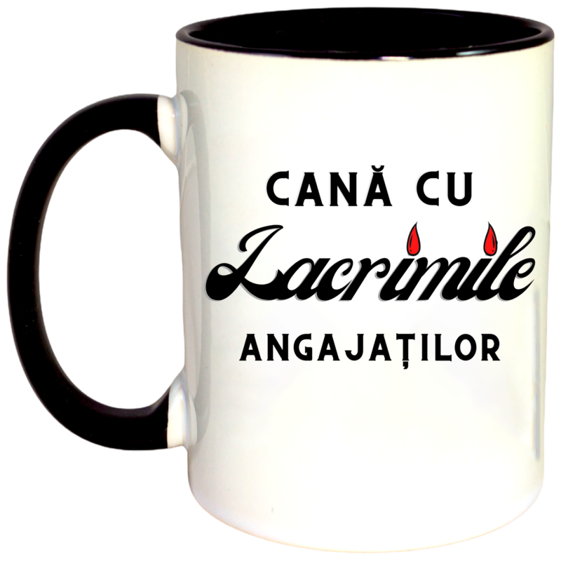 Cana personalizata cu interior negru, "Cana cu lacrimile angajatilor", 330 ml