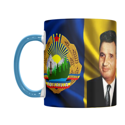 Cana personalizata - Romania, Nicolae Ceausescu, albastru, 330 ml