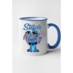 Cana personalizata cu imprimeu Desene - Stitch, Ceramica, 330 ml, Maner si interior Albastru