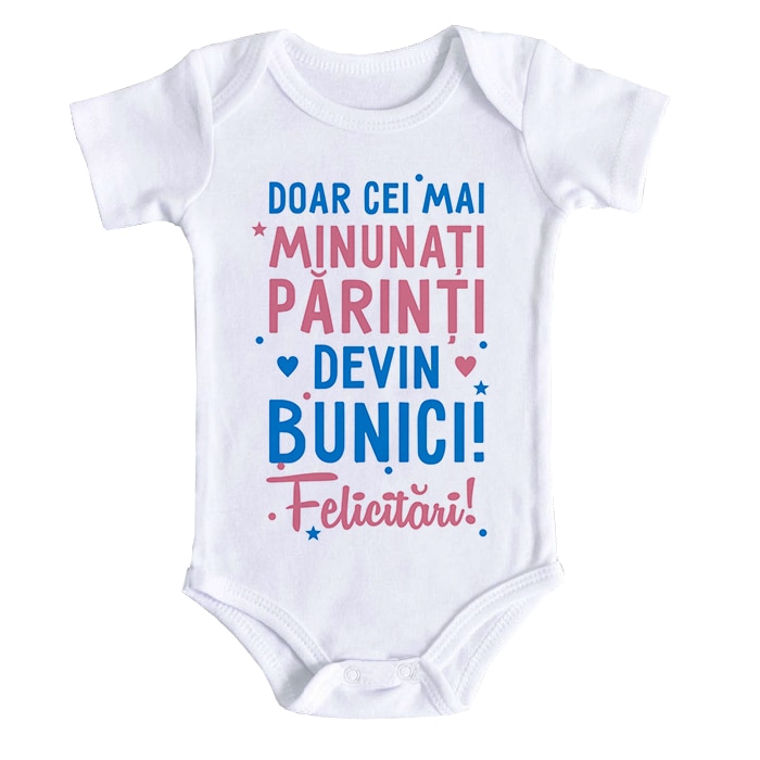 Body bebe personalizat - Doar cei mai minunati parinti devin bunici, alb, 100% bumbac, 0-3 luni