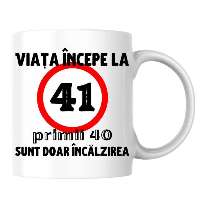Cana personalizata - Viata incepe la 41 de ani, alba, 330 ml