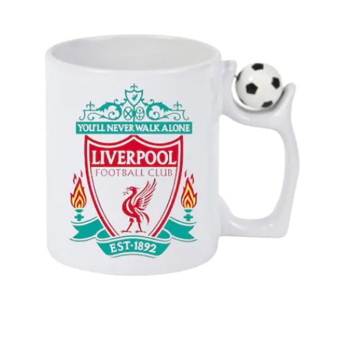 Cana ceramica cu maner fotbal antistres alba ' Liverpool ', CadoulTauPreferat, 350 ml