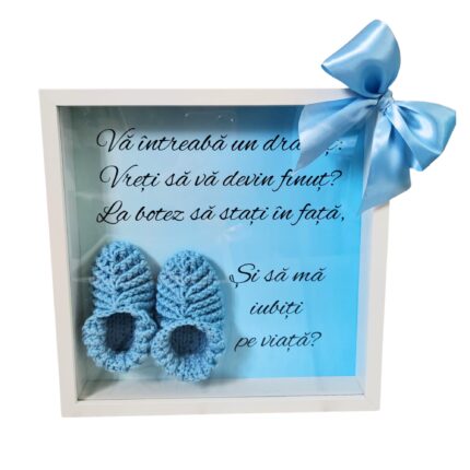 Rama 3D cerere nasi cu botosei crosetati, 25x25 cm, Culoare albastru deschis