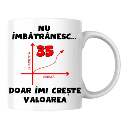 Cana personalizata - Nu imbatranesc,35 de ani, doar imi creste valoarea, alba, 330 ml