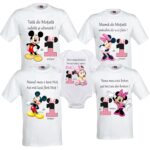 Set 4 tricouri si 1 body personalizate Aniversare 1 an, Taiere Mot, Turta, Minnie Mickey mouse, My Way, CRLA37, Roz, 100% bumbac, S
