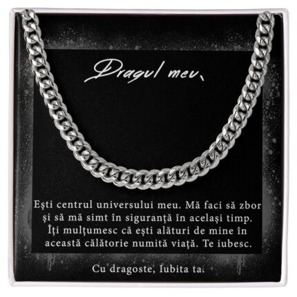Lant din Otel Inoxidabil, Joystos, L - 60 cm, Cu card personalizat In Cutie Eleganta, Totul Ambalat cu Grija in Hartie de Matase, Ideal Pentru Iubit sau Sot