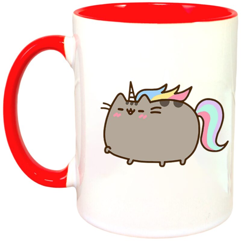 Cana personalizata cu interior colorat, rosu, Cana Pusheen Cat Plush Unicorn Pisica Dragobete Gift, 330 ml