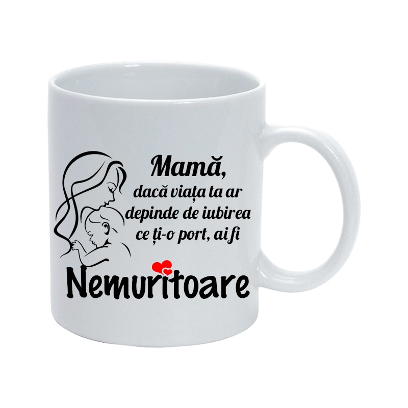 Cana personalizata "Mama nemuritoare", ceramica alba