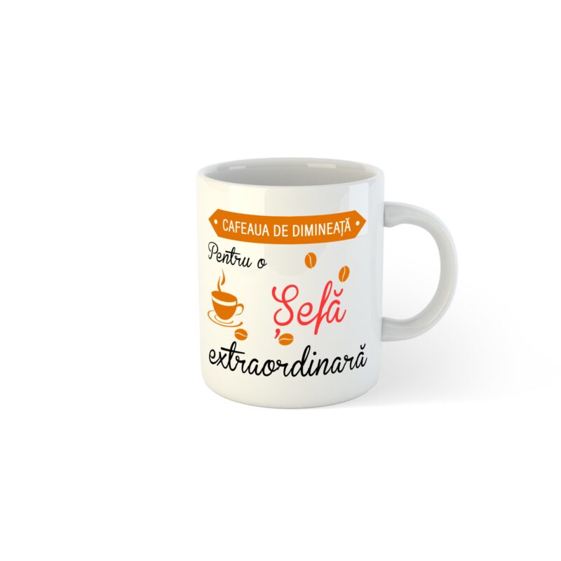 Cana alba personalizata Cafeaua de dimineata pentru o Sefa extraordinara, 330 ml, Pop Radu Daniel II