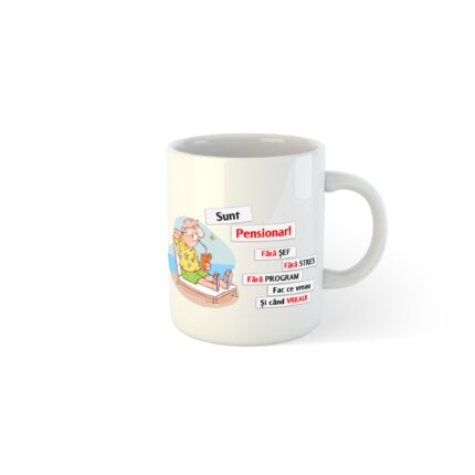 Cana alba personalizata cu mesaj Sunt Pensionar, 330 ml, Pop Radu Daniel II