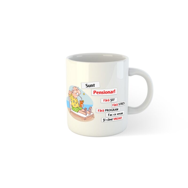 Cana alba personalizata cu mesaj Sunt Pensionar, 330 ml, Pop Radu Daniel II