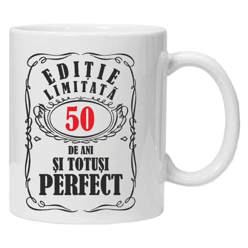 Cana personalizata inscriptionata cu textul "editie limitata - 50 ani", CRD PRINT, 330ml, alba
