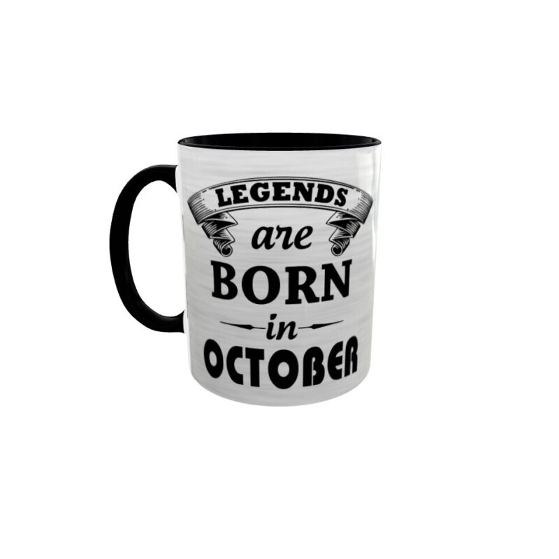 Cana gift shop personalizata cu mesaj, Legends are born in october, din ceramica, 330ml