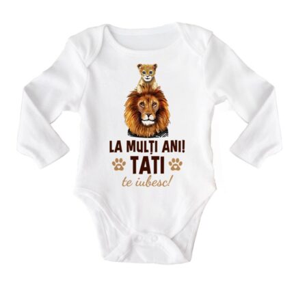 Body cu maneca lunga bebe personalizat cu mesaj "La multi ani!", alb, 100% bumbac, 0-3 luni
