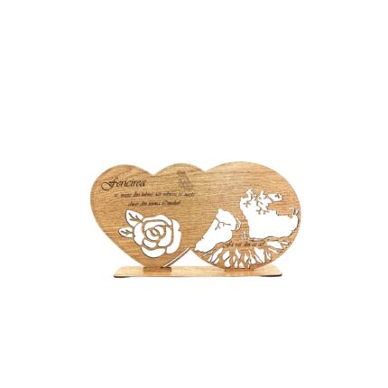 Decoratiune blank inima copacul vietii, personalizata "Fericirea!", baza cu suport din lemn, maro, 30X16cm