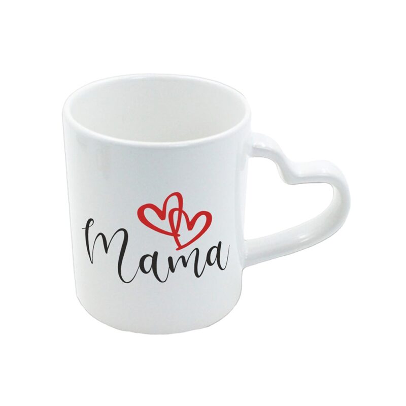Cana alba personalizata, interior alb si maner alb in forma de inima, Colectia Mama, 8 Martie, Ziua Mamei, Model 3, 350 ml