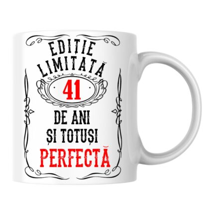 Cana personalizata - Editie limitata 41 de ani si perfecta, alba, 330 ml