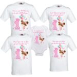 Set 4 tricouri si 1 body personalizate Aniversare 1 an, Taiere Mot, Turta, Fetita cu baloane, My Way, CRLA5, Roz, 100% bumbac, S