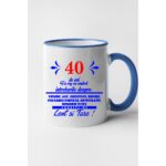 Cana personalizata cu imprimeu 40 ani - Va rog sa omiteti intrebari despre, Ceramica, 330 ml, Maner si interior Albastru