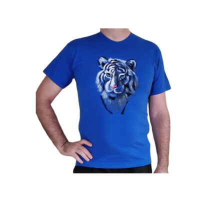 Tricou barbati personalizat, pictat manual tigru, albastru, M INTL