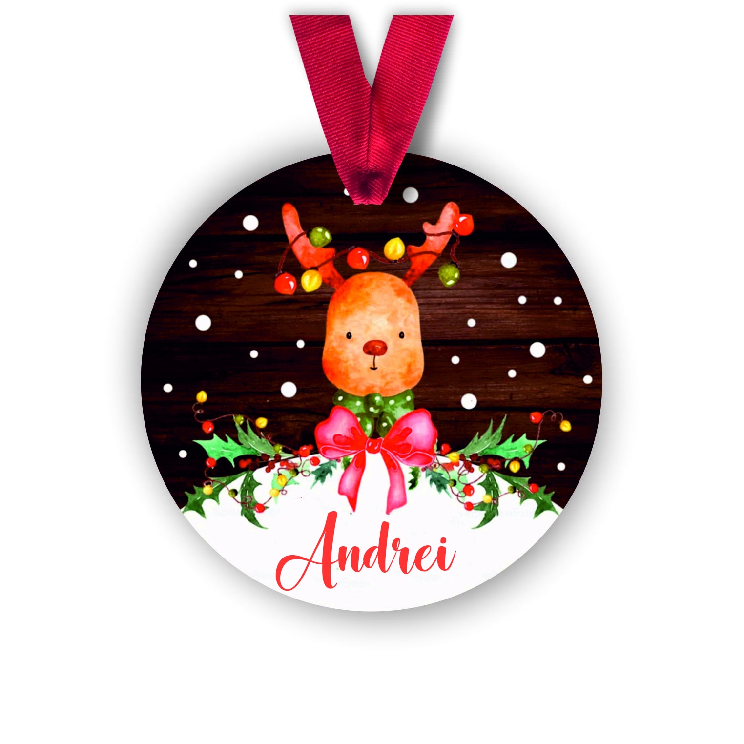 res_7c853a5e762ae814a0c575af2694af53 Glob din lemn personalizat cu numele Andrei, model ren, multicolor, 8 cm
