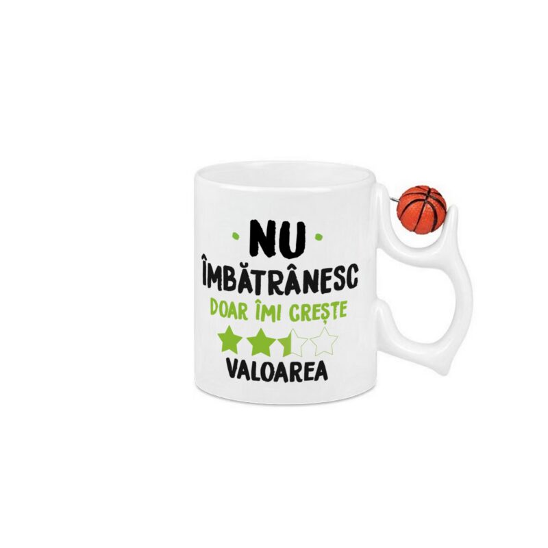 Cana alba cu toarta minge baschet personalizata Nu imbatranesc doar imi creste valoarea, 330 ml, Pop Radu Daniel II